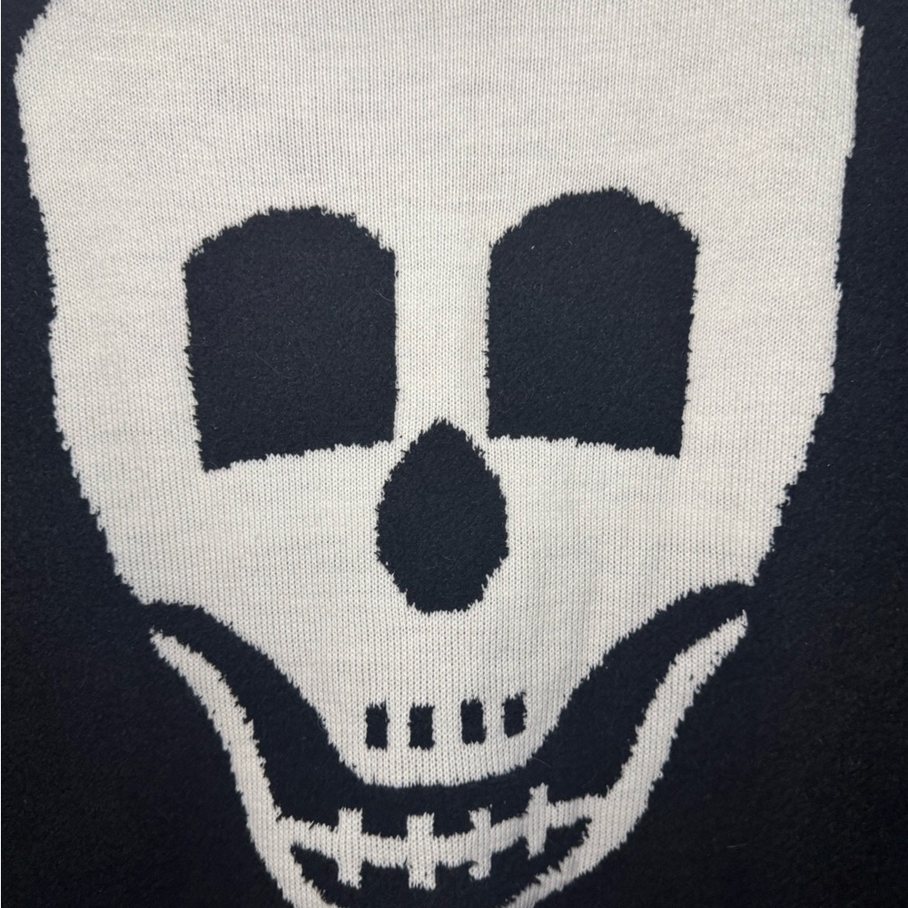 Fantastic Fawn Black Skull Day of the Dead Pullover Sweater Cardigan Size L - Picture 4 of 6
